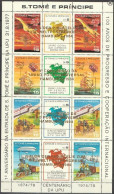 S. Tomè 1983, 1st Entrance In UPU, Concorde, Ship, Satellite, Train, Carriage, Train, Zeppelin, Overpinted, Sheetlet - Correo Postal