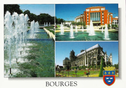 *CPM - 18- BOURGES - Les Fontaines, La Maison De La Culture, La Cathédrale St Etienne - Multivues - Blason - Bourges