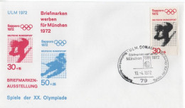 Germany Deutschland 1972 FDC Olympic Games Olympische Spiele Munchen, Sapporo, Skiing, Canceled In Ulm Donau - 1971-1980