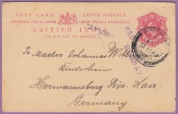 Br India King Edward, Censor Postmark, Postal Card, India - 1902-11 Roi Edouard VII