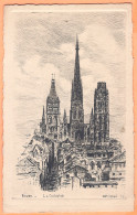CPA Lithographie 76 - ROUEN - Eau-forte De Massé - La Cathédrale - Dos Vierge - Rouen
