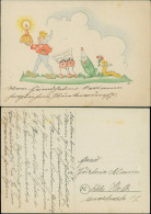 Künstlerkarte: Geburtstags-Kuchen, Wurm, Käfer Frosch Mit Geschenken 1947 - Paintings