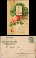 Ansichtskarte  Glückwunsch Geburtstag Birthday Kleeblatt Rosen 1. Januar 1912 - Anniversaire