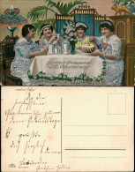 Geburtstag Birthday Party Junger Damen Kaffee Kuchen 1910 Silberrand - Verjaardag