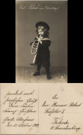 Glückwunsch/Grußkarten: Geburtstag Mädchen Spielt Trompete 1908 - Birthday