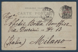 ENTIER POSTAL Au TYPE SAGE 10 CENTIMOS SUR 10c Pour MILAON MILAN ITALIE CAD 1902 TANGER MAROC - Cartas & Documentos