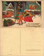 Künstlerkarte Weihnachten Junge Und Mädchen Ziehen Stamm 1923 Silberrand - Autres & Non Classés