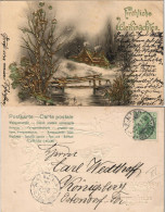 Weihnachten: Winterlandschaft - Prägekarte Haus Goldrelief 1904  Prägekarte - Other & Unclassified
