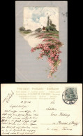 Künstlerkarte - Landschaft Im Rahmen, Blumen Bukett 1908 Silber-Effekt - 1900-1949