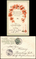 Glückwunsch Geburtstag Birthday Blumen Grüsse & Goldschrift 1905 Prägekarte - Birthday