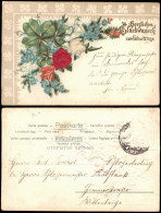 Glückwunsch Geburtstag Birthday Rosen  Kleeblattstraus 1905 Prägekarte - Geburtstag