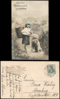 Glückwunsch Geburtstag Birthday Mädchen Mit Blumenkiepe Hund - Fotokunst 1911 - Birthday