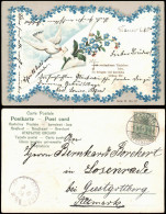Glückwunsch / Grusskarte Brikeftaube - Veilchen-Ornament 1904 Prägekarte - Autres & Non Classés