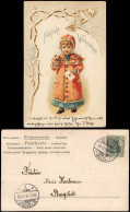 Ansichtskarte  Weihnachten Christmas Mädchen Im Pelz Glöckchen 1905 Goldrand - Autres & Non Classés