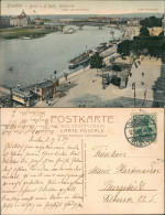 Dresden Panorama-Ansicht Blick V. D. Kath. Hofkirche Elbe Schiffe 1907 - Dresden