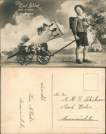 Glückwunsch - Schulanfang Einschulung Junge Zieht Riesenzuckertüte 1914 - Einschulung
