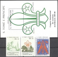 S. Tomè 1986, Scout, 3val +Block - Unused Stamps