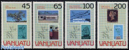 Vanuatu 1990 Stamp World London 4v, Mint NH, Transport - Philately - Stamps On Stamps - Ships And Boats - Postzegels Op Postzegels