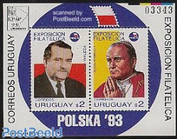 Uruguay 1993 Polska 93 S/s, Mint NH, History - Religion - Politicians - Pope - Papas