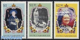 Barbuda 1985 Queen Mother 3v, Mint NH, History - Kings & Queens (Royalty) - Königshäuser, Adel