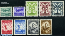 Hungary 1933 Airmail Definitives 9v, Unused (hinged), Transport - Aircraft & Aviation - Ungebraucht