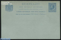 Netherlands 1886 Reply Paid Postcard 5+5c With Dutch And French Text, Unused Postal Stationary - Lettres & Documents