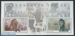 Norway 2014 Grunnloven 200 Years S/s, Mint NH, Nature - Various - Cat Family - Uniforms - Art - Sculpture - Unused Stamps