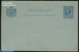 Netherlands 1881 Reply Paid Postcard, 5+5c Blue, Only Dutch Text, Unused Postal Stationary - Cartas & Documentos