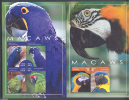 Nevis 2014 Macaw 2 S/s, Mint NH, Nature - Birds - Parrots - St.Kitts Und Nevis ( 1983-...)