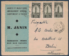 LETTRE ENVELOPPE DÉCORÉE ENTETE M. JANIN ARMES MUNITIONS CAD MARRAKECH MEDINA MAROC 1931 Pour BERLIN ALLEMAGNE - Covers & Documents