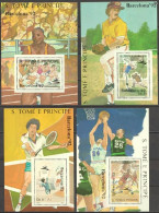 S. Tomè 1989, Olympic Games In Barcellona, Baseball, Athletic, Basketball, Tennis, 4BF - Sao Tome En Principe