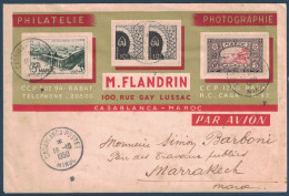 LETTRE ENVELOPPE ENTETE M. FLANDRIN PHILATÉLIE PHOTOGRAPHIE CAD CASABLANCA POSTES MAROC 1950 Pour MARRAKECH - Covers & Documents