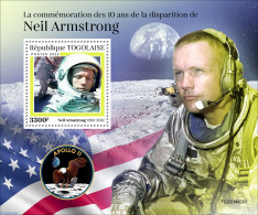 Togo 2022 10th Memorial Anniversary Of Neil Armstrong , Mint NH, Transport - Space Exploration - Togo (1960-...)