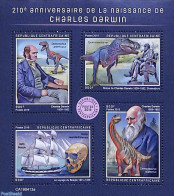 Central Africa 2019 Charles Darwin 4v M/s, Mint NH, History - Nature - Transport - Explorers - Prehistoric Animals - S.. - Esploratori