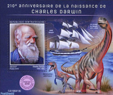 Central Africa 2019 Charles Darwin S/s, Mint NH, History - Nature - Transport - Explorers - Prehistoric Animals - Ship.. - Exploradores
