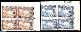 Greenland 1956 Bears Overprints 2v, Corner Blocks [+], Mint NH, Nature - Bears - Unused Stamps