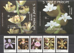 S. Tomè 1990, Orchids, 5val +2BF - Orchidee