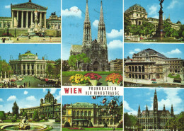 VIENNA, ARCHITECTURE, MULTIPLE VIEWS, STATUE, TOWER, CHURCH, FOUNTAIN, CARS, AUSTRIA, POSTCARD - Other & Unclassified