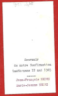Image Religieuse Lanthenans (25) 12-05-1965 Jean-François & Marie-Jeanne Nedez Confirmation 2scans - Andachtsbilder