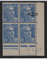 Marianne De Gandon - N°718A Coin Daté - Variété D Impression Sur Visage - * (adherences Au Dos) - 1945-54 Marianne (Gandon)