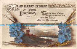 R118732 Greetings. Many Happy Returns Of Your Birthday. Windmills. Sailing Boat. - Wereld