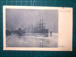 CARTE POSTALE, Art, Puissant Navire Sortant Du Port Accompagné De Son Reflet Dans L'eau. Noir Et Blanc. - Embarcaciones