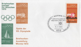 Germany Deutschland 1972 FDC Olympic Games Olympische Spiele Munchen, Wrestling Ringen, Canceled In Worms - 1971-1980