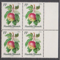 1966 , Mi 1225 ** (2) -  4er Block Postfrisch - Einheimische Obstsorten - Nuevos