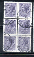 ITALIA REPUBBLICA ITALY REPUBLIC 1968 - 1976 SIRACUSANA TURRITA STELLE STARS LIRE 15 BLOCCO USATO BLOCK USED OBLITERE' - 1961-70: Oblitérés