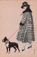 Illustrateur - Colombo - Chiens - Bull Dog - Femme - Elegantes - Art Nouveau  - CPA °J - Chiens