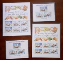 Monaco 1992 - Europa (CEPT) , Discoveryy Of America, Complete Set Of Blocks , Perforated And Nob-perforated , 2+2 Blocks - Ungebraucht