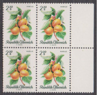 1966 , Mi 1227 ** (2) -  4er Block Postfrisch - Einheimische Obstsorten - Ongebruikt