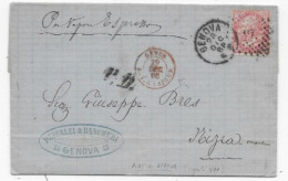 Lettre De GENES ITALIE 1868  Cachet Maritime Rouge GENES / BAT.A VAPEUR (signalé VAP) P / NICE Manus. Par Vapeur Express - Correo Marítimo