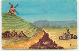Représentation De Timbres - Cut Stamps - Village Et Un Moulin à Vent - Timbres (représentations)